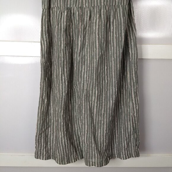 Voloshin Striped Embroidered Detail Shift Midi Dress Linen Cotton Blend Sz Large - Picture 7 of 15